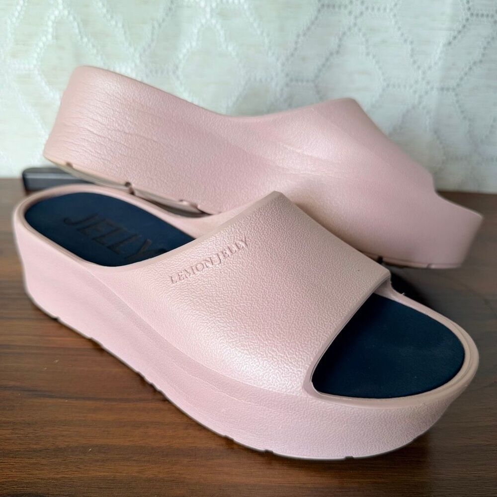 Lemon Jelly 38 Light Pink Sunny Platform Sandals Slides Boardwalk Beach Preppy